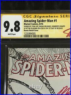 2014 Amazing Spider-Man #1 CGC 9.8 SIGNED Stan Lee Ramos Sketch Variant 4 Signs