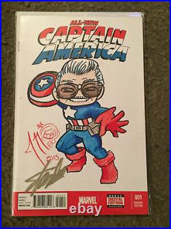 All New Captain America 1 Blank Variant Sketch Signed By Stan Lee