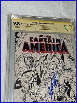 All New Captain America 1 Stan Lee Variant 9.8 Cbcs Ss Signed J. Scott Campbell