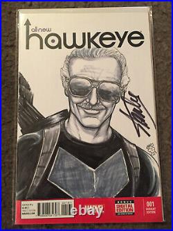 All New Hawkeye 1 Blank Variant Original Sketch By Dallas Signed By Stan Lee