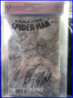Amazing Spiderman 1 Alex Ross Variant CBCS 8.5 Signed By Stan Lee And Alex Ross