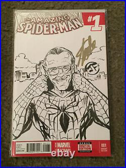 Amazing Spiderman 1 Blank Variant Sketch By Isaiah Broussard Signed By Stan Lee