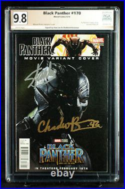 BLACK PANTHER #170 PGX 9.8 NM/MT signed by CHADWICK BOSEMAN and STAN LEE +CGC