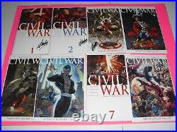 Civil War 1-7 complete set many Turner variant with 3 comics signed by Stan Lee NM
