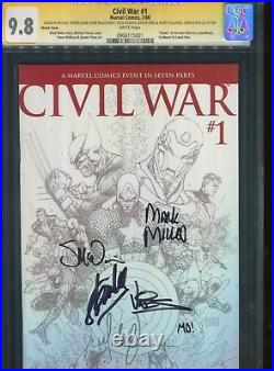 Civil War #1 CGC 9.8 Signed Stan Lee +5 TURNER 175 SKETCH VARIANT