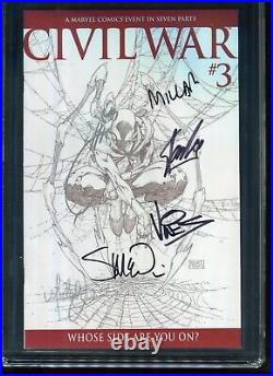Civil War #3 CGC 9.8 Signed Stan Lee +5 Sketch Cover Marvel Comics 9/06