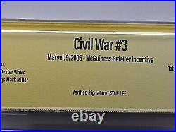 Civil War #3 Retailer variant CBCS VERIFIED 8.0 Signed by Stan Lee FREE SHIP