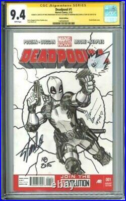 Deadpool #1 CGC SS 9.4 blank sketch by Nick Bradshaw signed, Stan Lee, Baccarin