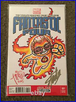 Fantastic Four 1 Blank Variant Human Torch Original Sketch Signed By Stan Lee