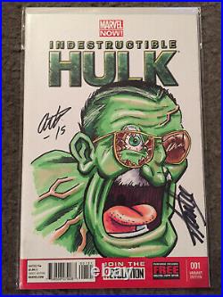 Indestructible Hulk 1 Blank Variant Sketch Drawn By Arthur Ball Signed Stan Lee