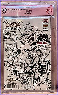 Monsters Unleashed #1 Stan Lee Box Exclusive B&W Sketch CBCS 9.8 signed