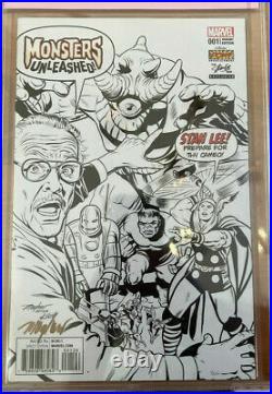 Monsters Unleashed #1 Stan Lee Box Exclusive B&W Sketch CBCS 9.8 signed