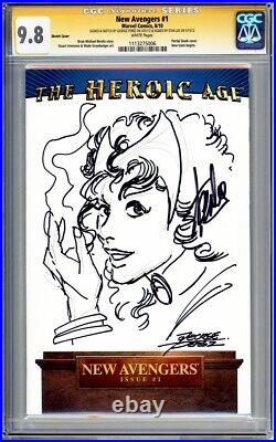 New Avengers #1 Cgc 9.8 Ss Scarlet Witch Sketch George Perez Signed Stan Lee