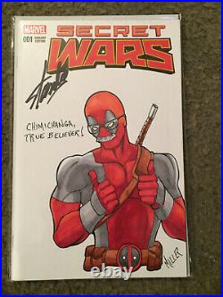 Secret Wars 1 Blank Variant Deadpool Sketch Drawn By Miller Signed By Stan Lee