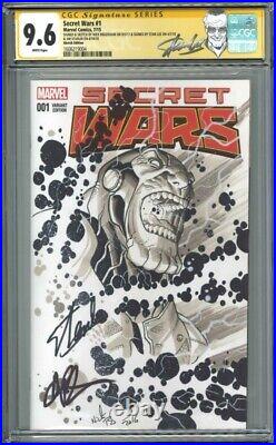 Secret Wars #1 CGC SS 9.6 blank, Thanos sketch Nick Bradshaw, Signed by Stan Lee