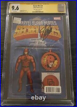 Secret Wars #6 CGC 9.6 SS Signed Stan Lee Daredevil Action Figure Variant Cover