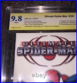 ULTIMATE SPIDER-MAN #104 Mark Bagley 150 White Variant 9.8 SS SIGNED STAN LEE