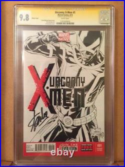 Uncanny X Men 1 CGC 9.8 SS Joe Quesada B&W Sketch Variant Signed By Stan Lee