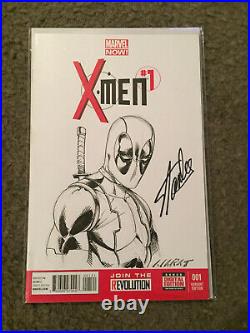 X-men 1 Blank Variant Deadpool Sketch Drawn By Marat Michaels Signed By Stan Lee